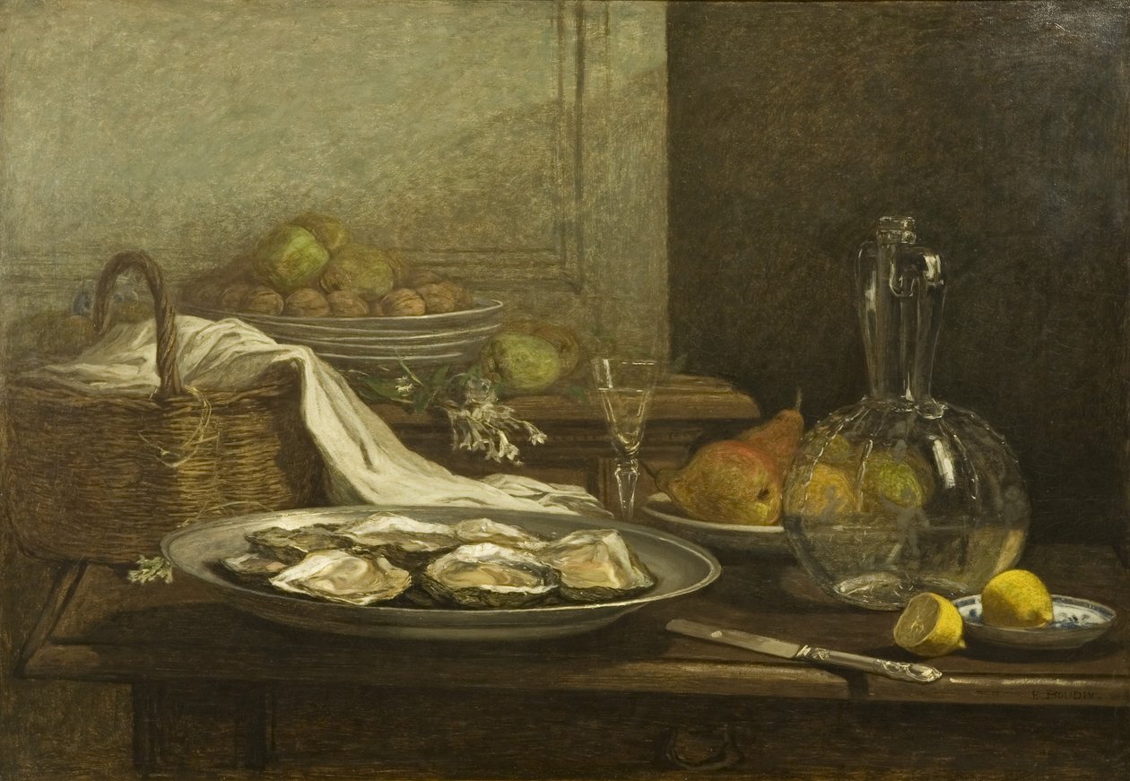 İstiridye ile Natürmort, 1850 dolayları (tuval üzerine yağlı boya) by Eugene Louis Boudin