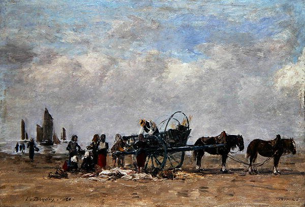 Balık Arabası, Berck, 1880 dolayları (panel üzerine yerleştirilmiş tuval üzerine yağlıboya) by Eugene Louis Boudin