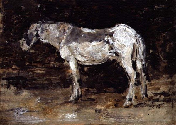 Beyaz At, c.1885-90 (panelde yağlı boya) by Eugene Louis Boudin