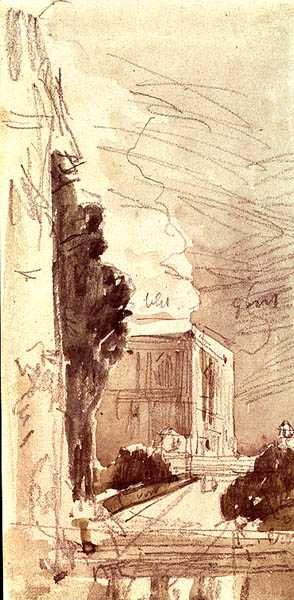 Bir şatonun terası (kağıt üzerine sulu boya) by Eugene Louis Boudin