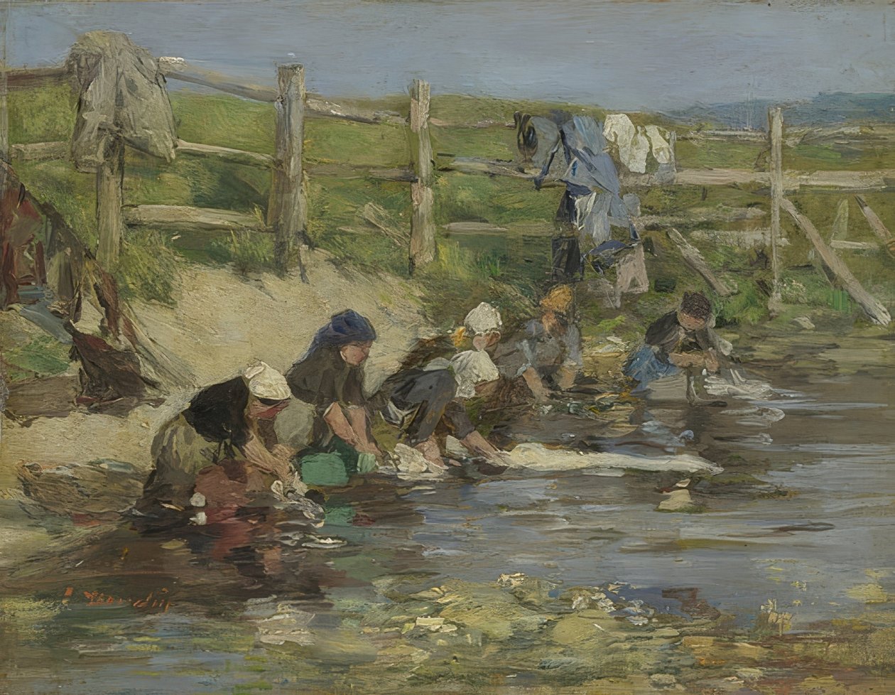 Nehir kenarındaki çamaşırcı kadınlar. 1885-90 civarında by Eugene Louis Boudin