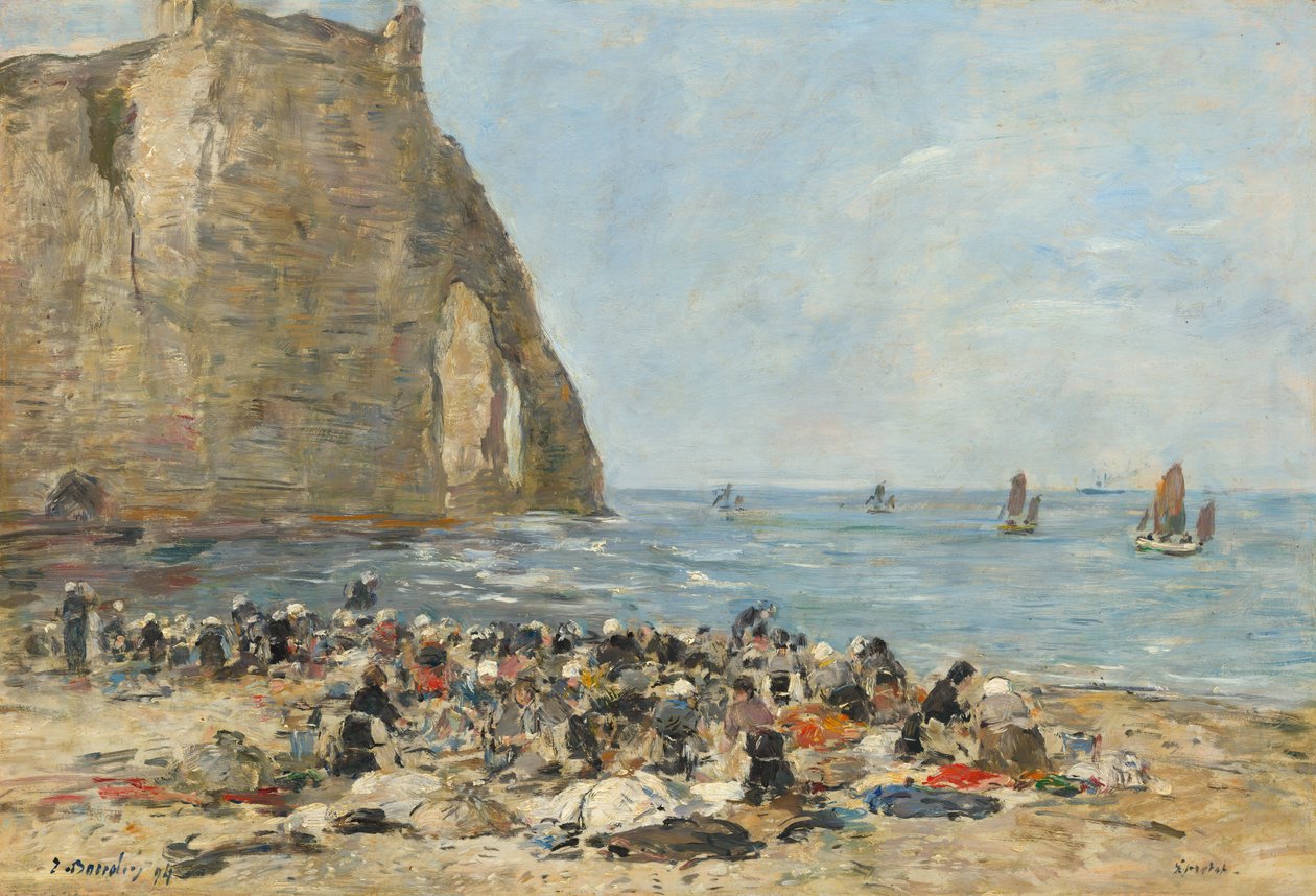Etretat Sahilinde Çamaşırcı Kadınlar, 1894. by Eugene Louis Boudin