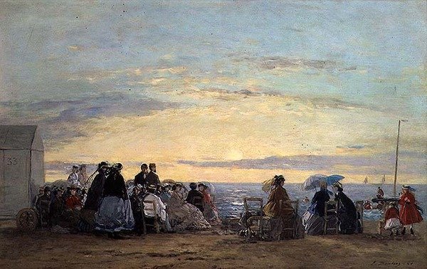 Sahilden gün batımını izlemek by Eugene Louis Boudin
