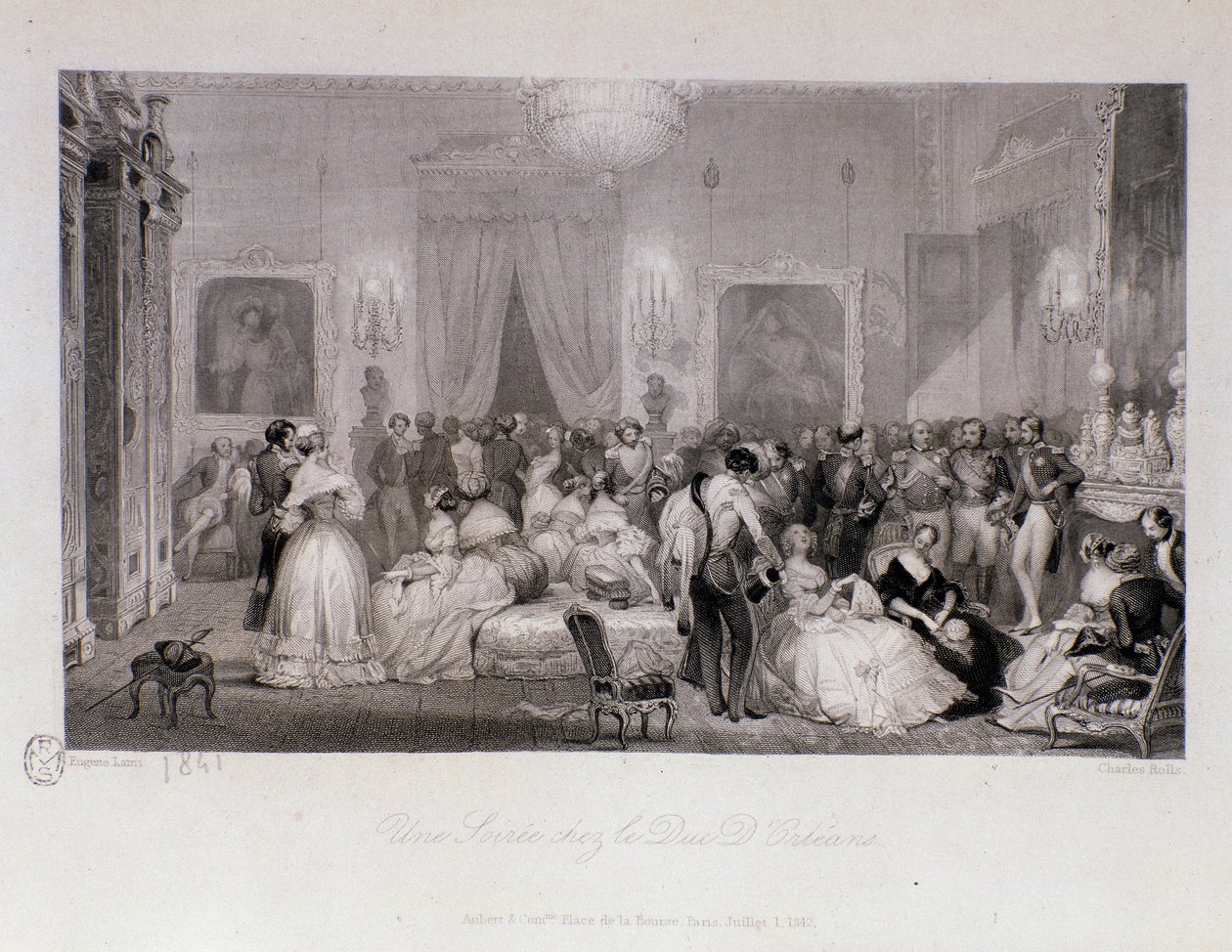 Paris'te Orleans Dükü (Ferdinand-Philippe veya Ferdinand Philippe d'Orleans) (1810-1842) ile sosyal bir akşam. Gravür Eugene Louis Lami (1800-1890) 1841 Özel koleksiyon by Eugene Louis Lami