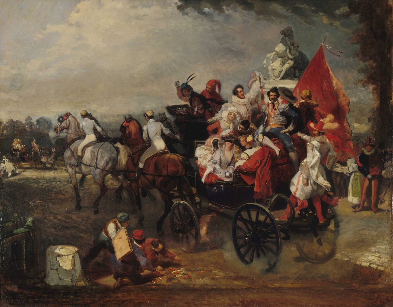 Karnaval sahnesi, Place de la Concorde, 1834. by Eugene-Louis Lami