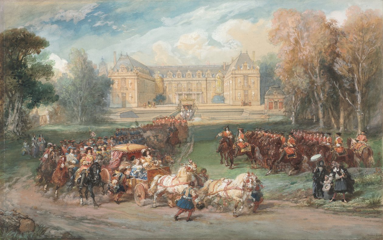 Louis XIV Versailles Parkında Arabasını Sürerken by Eugene Louis Lami
