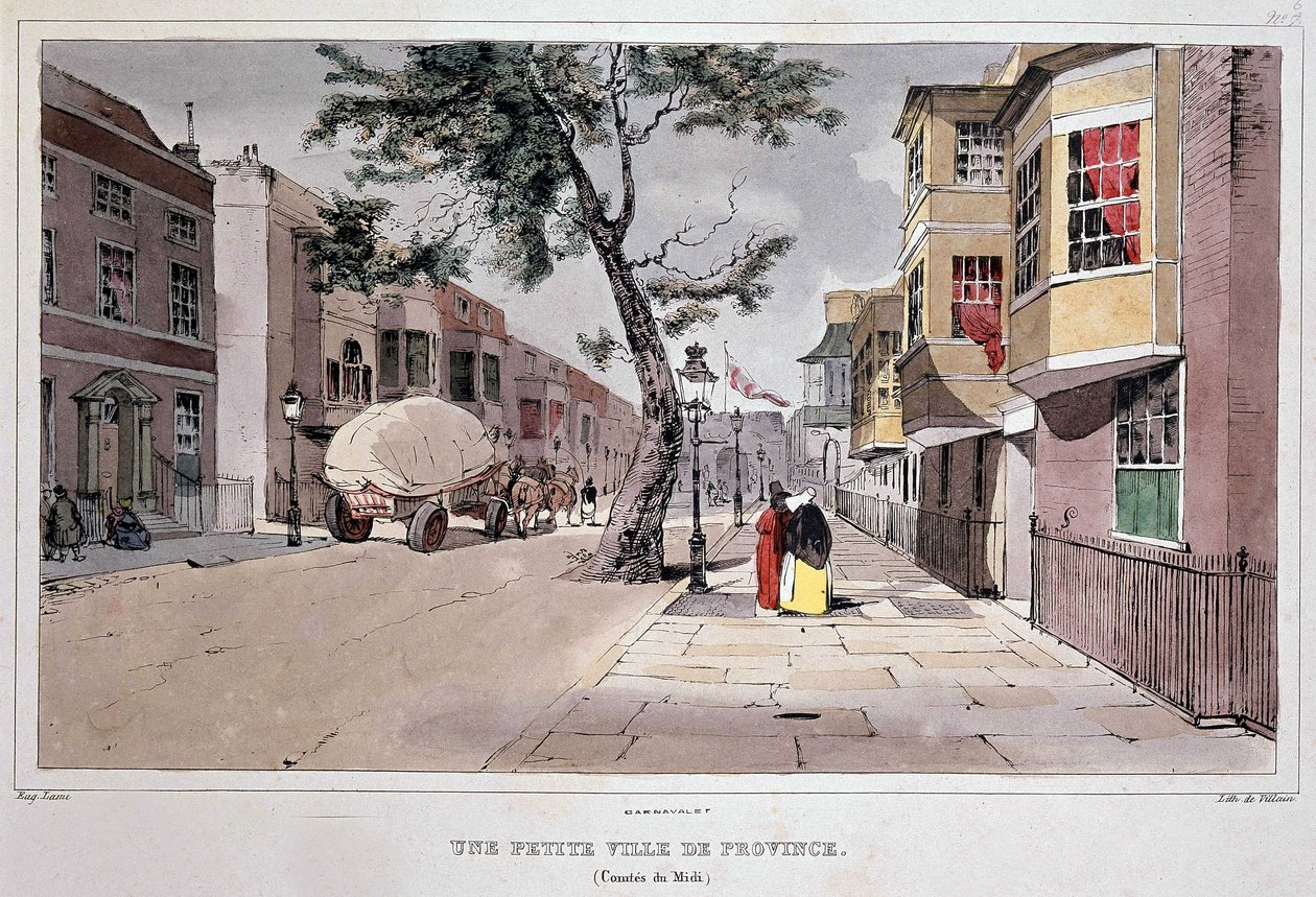 Küçük taşra kasabası (Midi İlçesi), 19. yüzyılın ortalarında Lami tarafından by Eugene Louis Lami