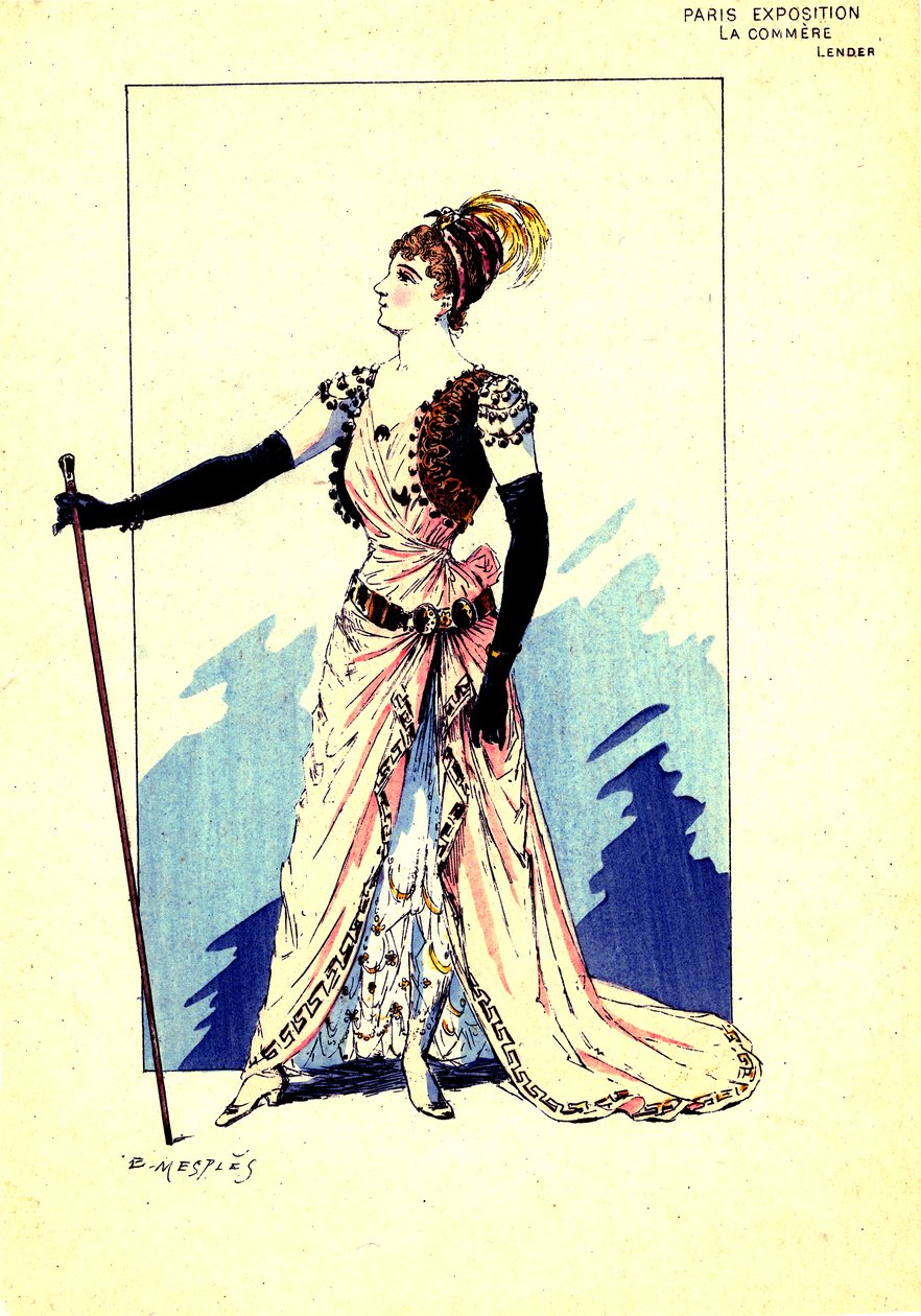 "Dedikodu" oyunu için kostüm. 1889 (gravür) by Eugene Mesples