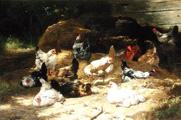 Tavuklar (tuval üzerine yağlı boya) by Eugene Remy Maes