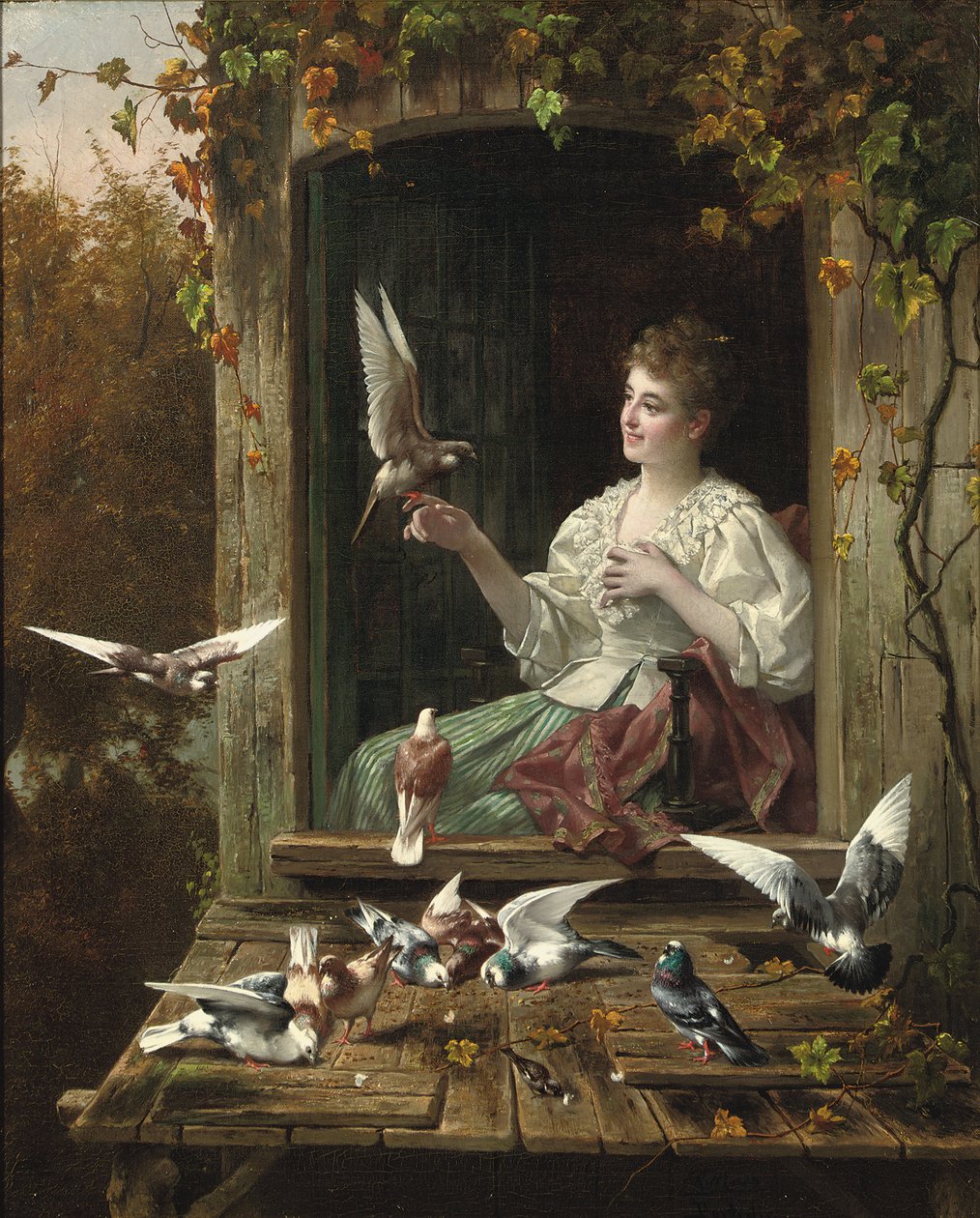 Kuşları Beslemek (tuval üzerine yağlı boya) by Eugene Remy and Portielje Jan Maes