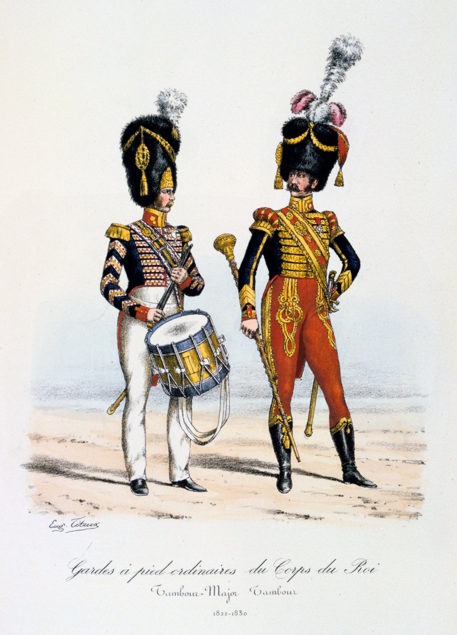 Kral Kolordusunun Sıradan Ayak Muhafızları, Davul Binbaşı ve Davulcu, 1822-30 by Eugene Titeux