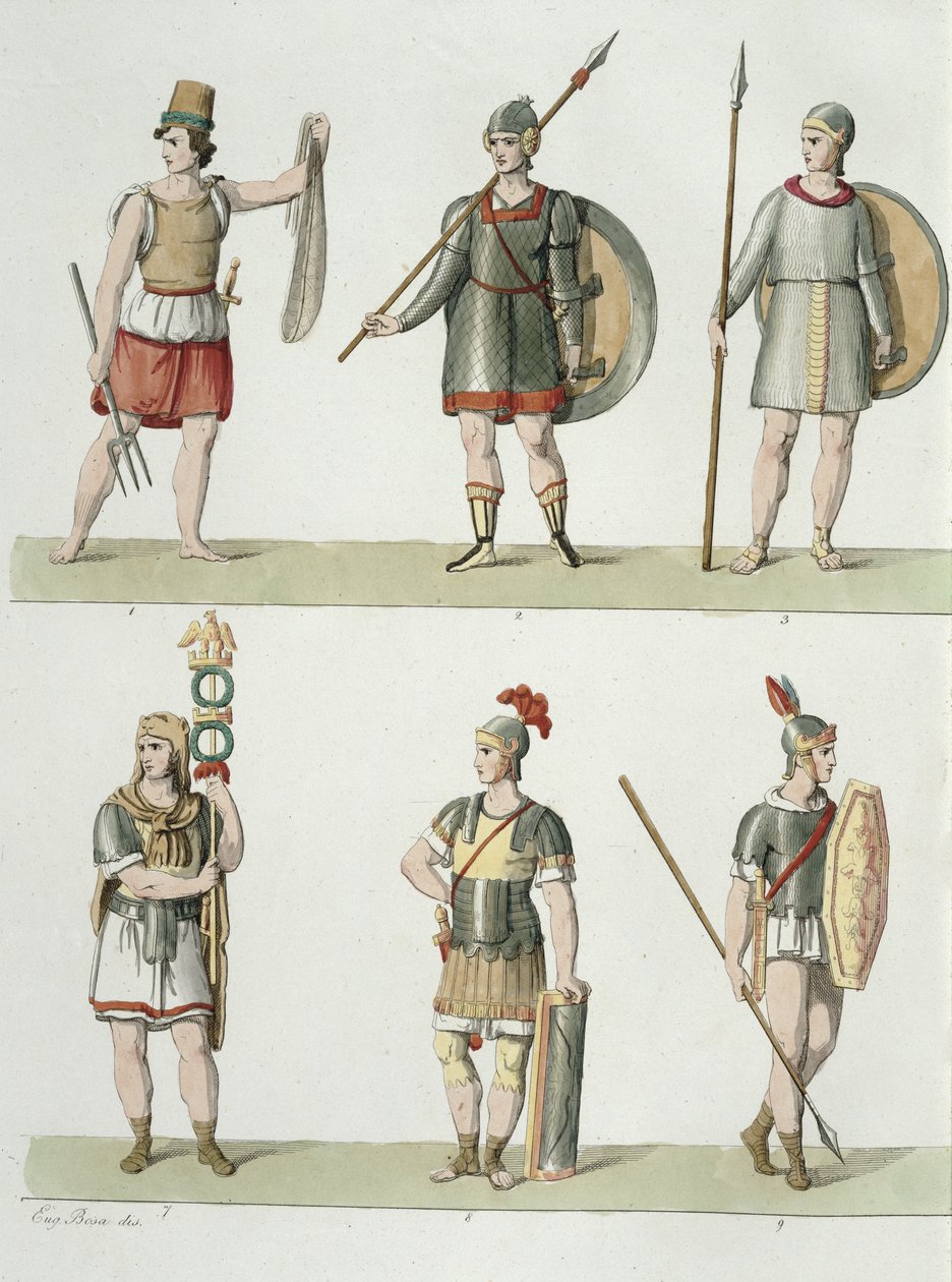Romalı Askerler, Buttazon aquatint tarafından oyulmuş Milletler Tarihinin I. Kısmının 2. Sınıfı 5. levhasından detay, ayrıca bkz. 93289 by Eugenio Bosa
