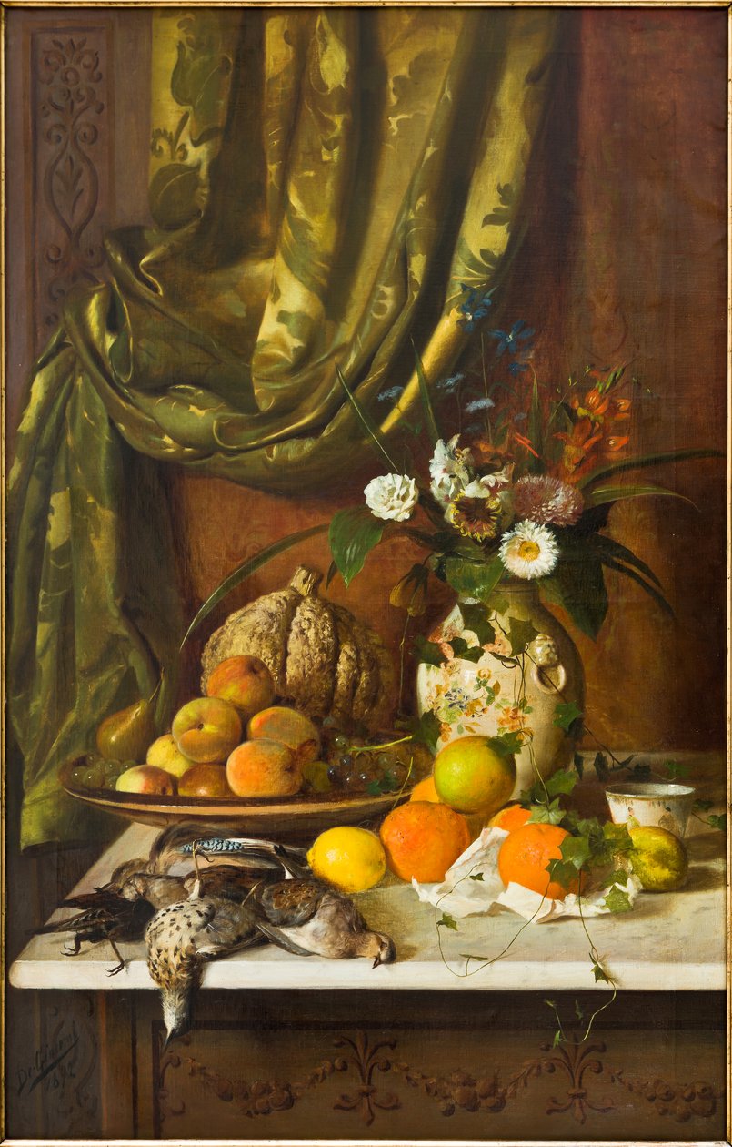 Çiçekler, Meyveler ve Av (tuval üzerine yağlı boya) by Eugenio De Giacomi