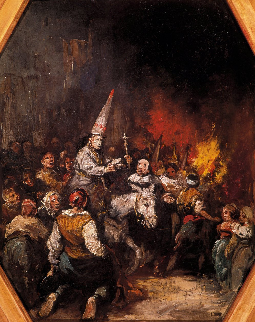 Engizisyon tarafından lanetler. Mahkumlar, kapirote başlıklar, koni şeklinde sivri uçlu şapkalardır. Eugenio LUCAS VELAZQUEZ (1817-1870), 1862 dolaylarında tablo. Prado Müzesi, Madrid by Eugenio Lucas Velázquez
