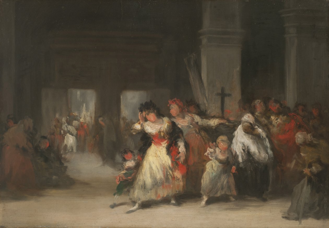 Kilisenin içi, c.1860-66 (kalay üzerine yağlı boya) by Eugenio Lucas Velázquez