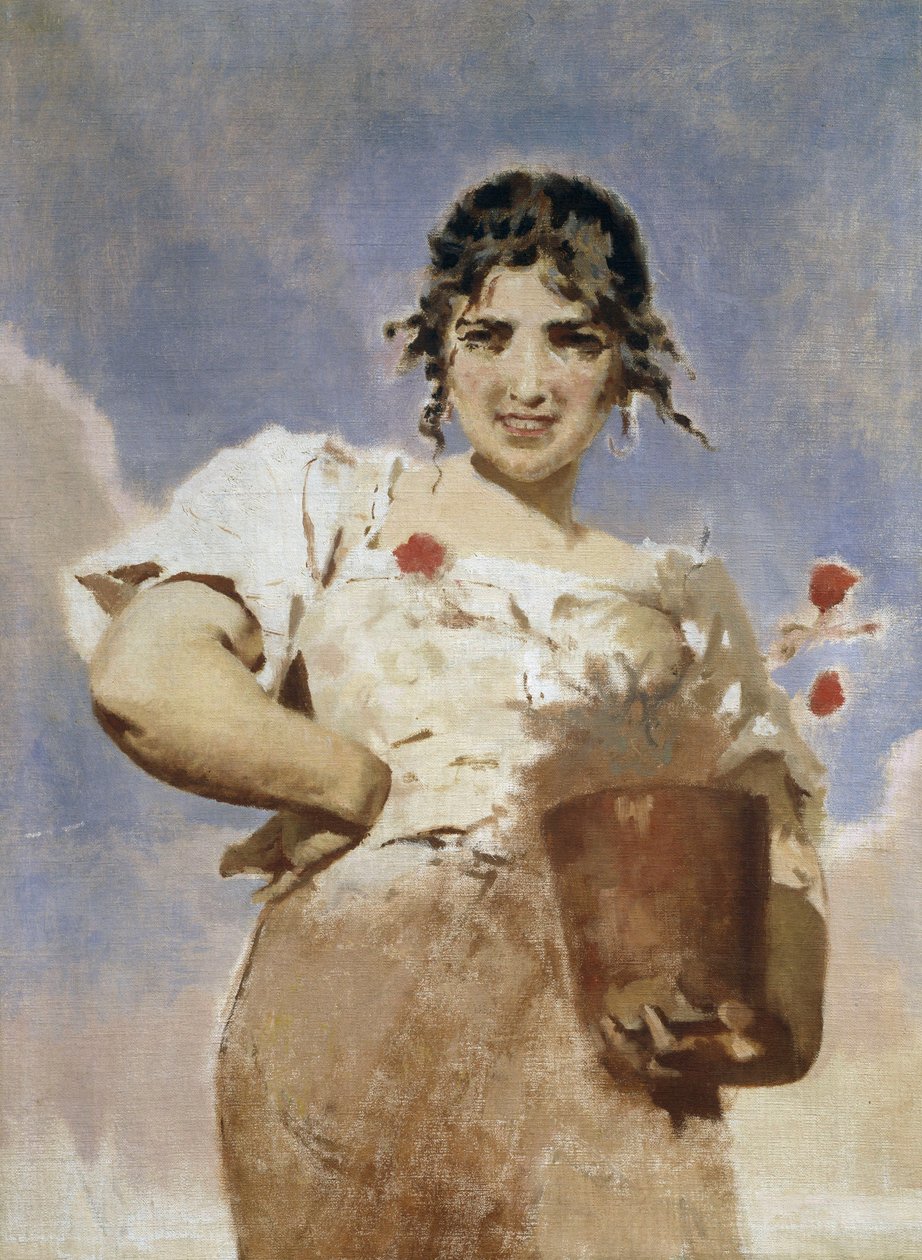 Çiçekçi (La Fioraia) (tuval üzerine yağlı boya) by Eugenio Prati