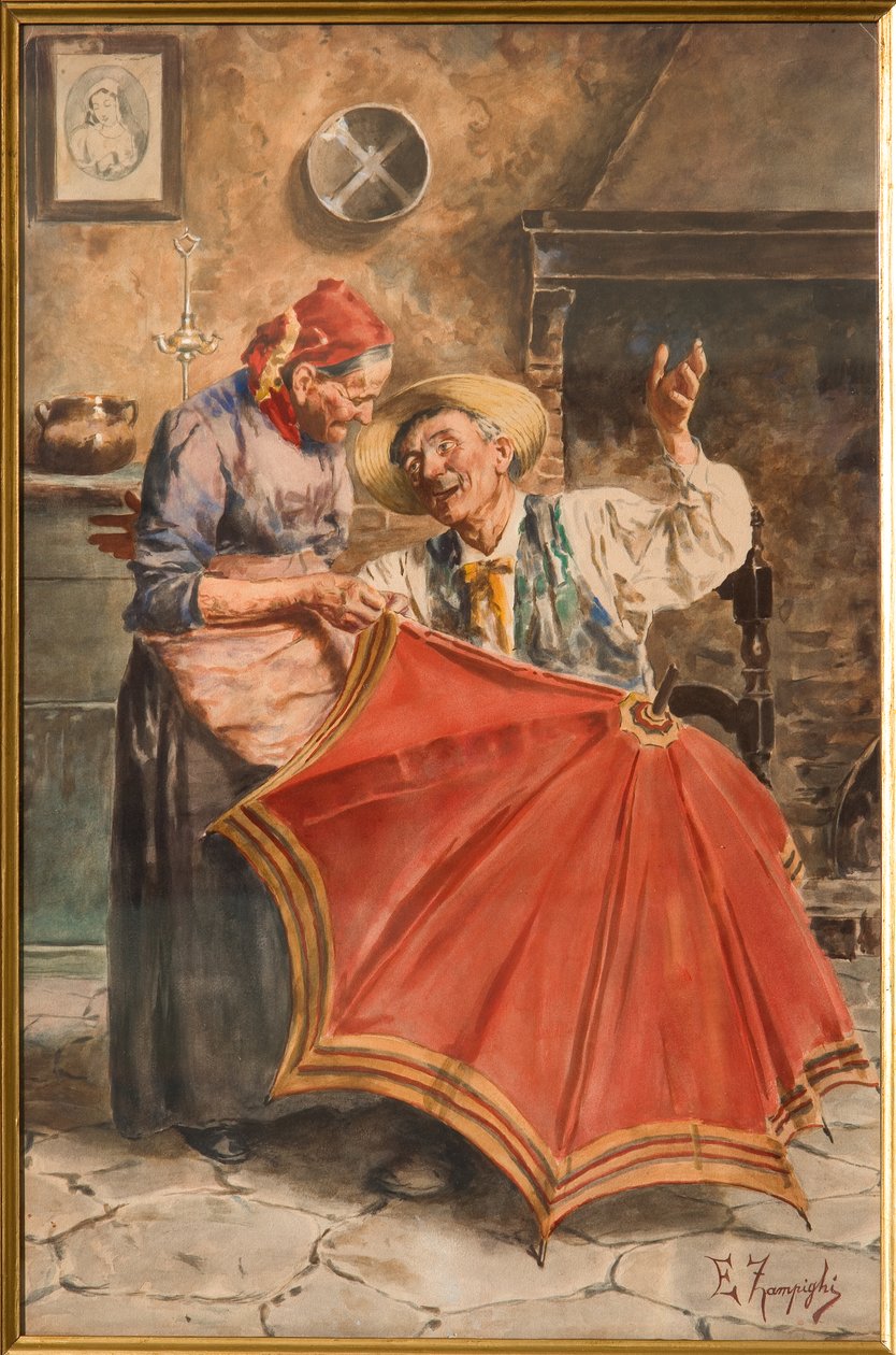 İki kişilik iç mekan (suluboya) by Eugenio Zampighi