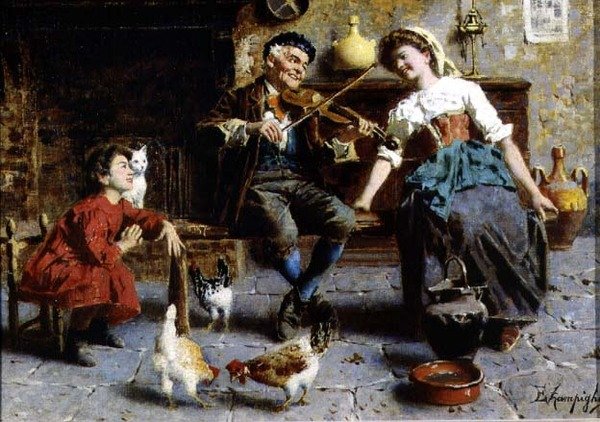 Keman Çalan Yaşlı Adam (keten üzerine yağ) by Eugenio Zampighi