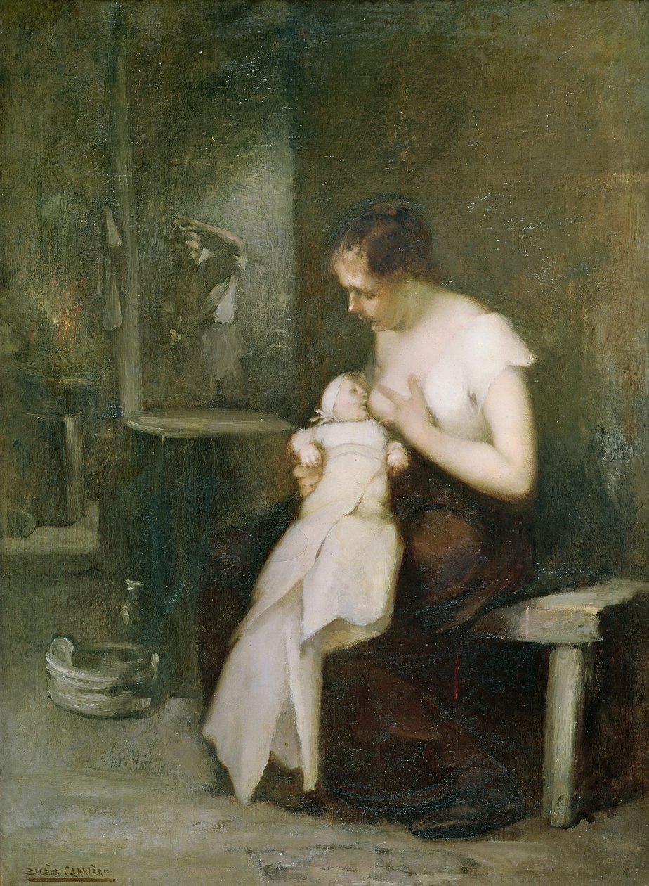 Young Mother, study for a painting for the Salon of 1879  by Eugène Carrière