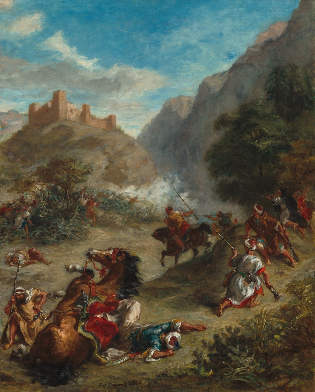 Araplar Dağlarda Çatışıyor by Ferdinand Victor Eugene Delacroix