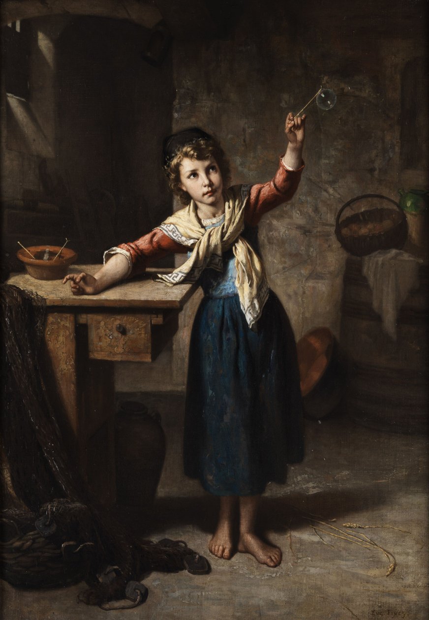 Sabun köpüğü üfleyen kız by Eugène François Fines