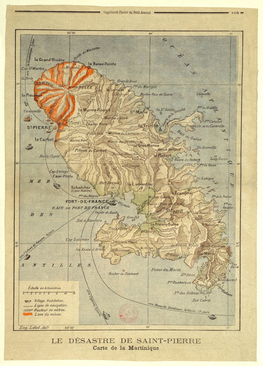 Saint-Pierre Felaketi. Martinik Haritası by Eugène Letot
