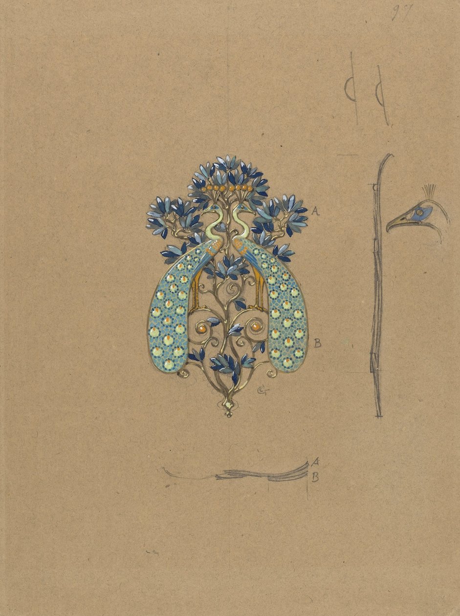Tavuskuşu Motifli Kemer Tokası Tasarımı by Eugene Grasset