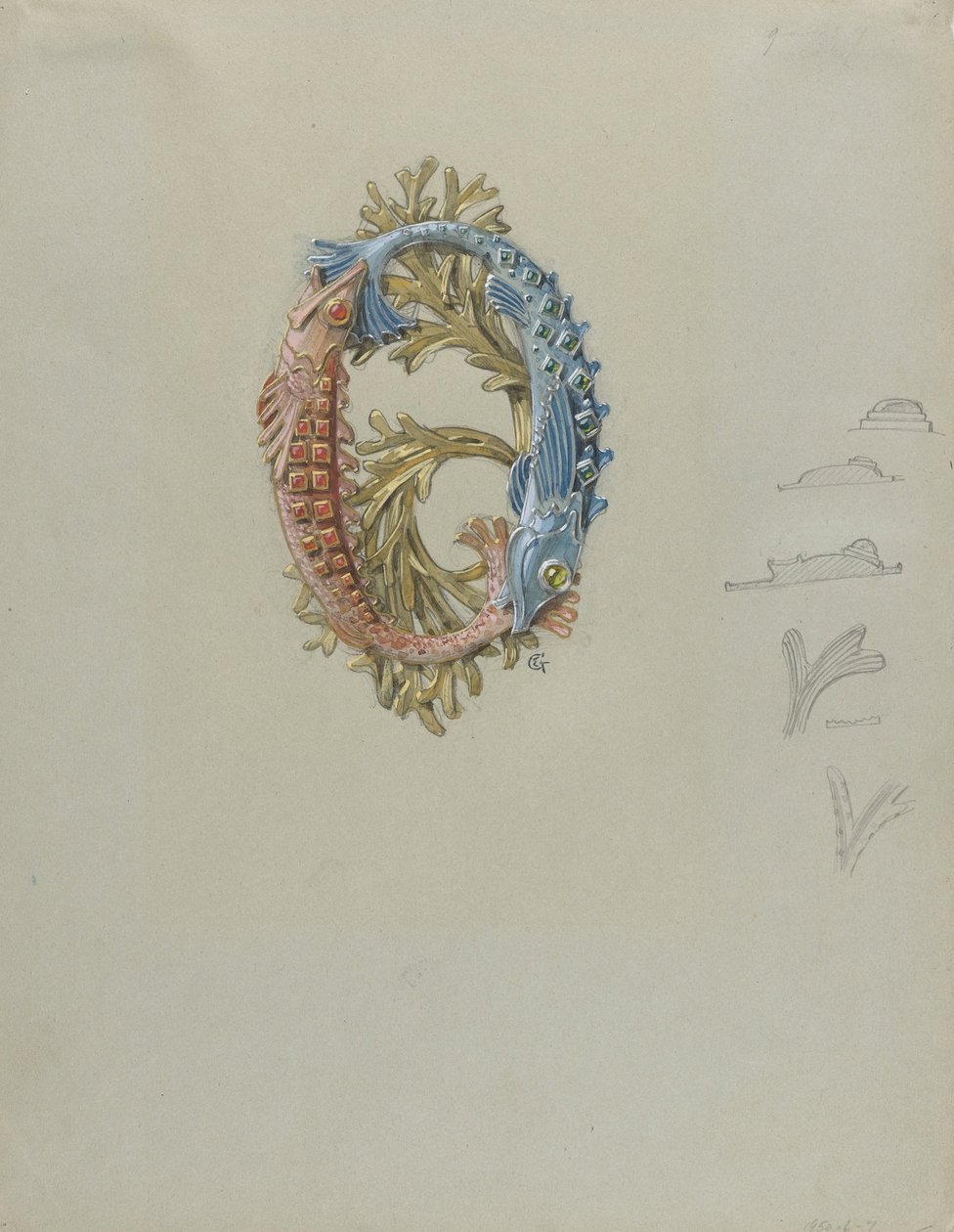 İki Balık ve Yosunlu Kemer Tokası Tasarımı by Eugene Grasset