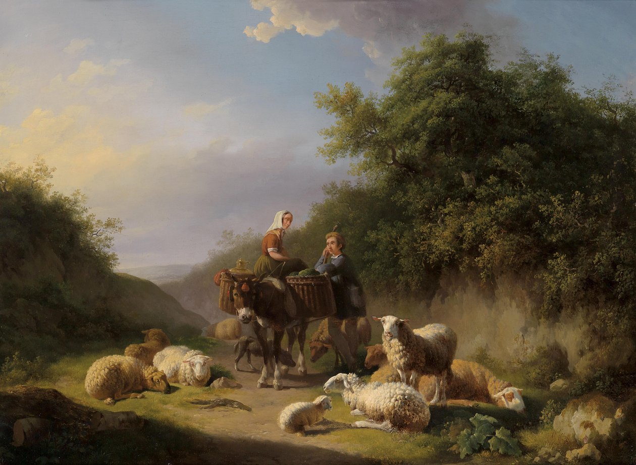 Çoban ve çoban kız eve giderken by Eugene Joseph Verboeckhoven