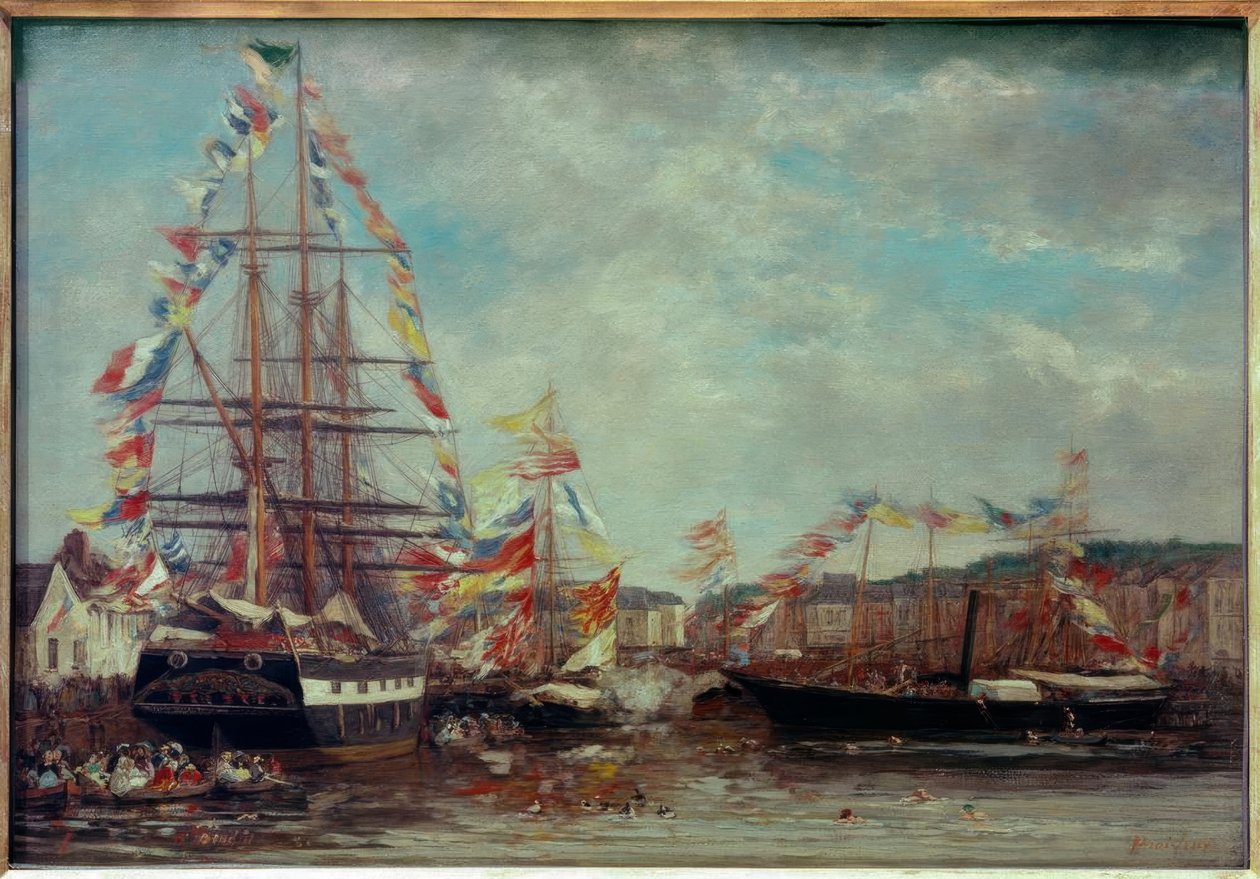 Honfleur limanında festival by Eugene Louis Boudin