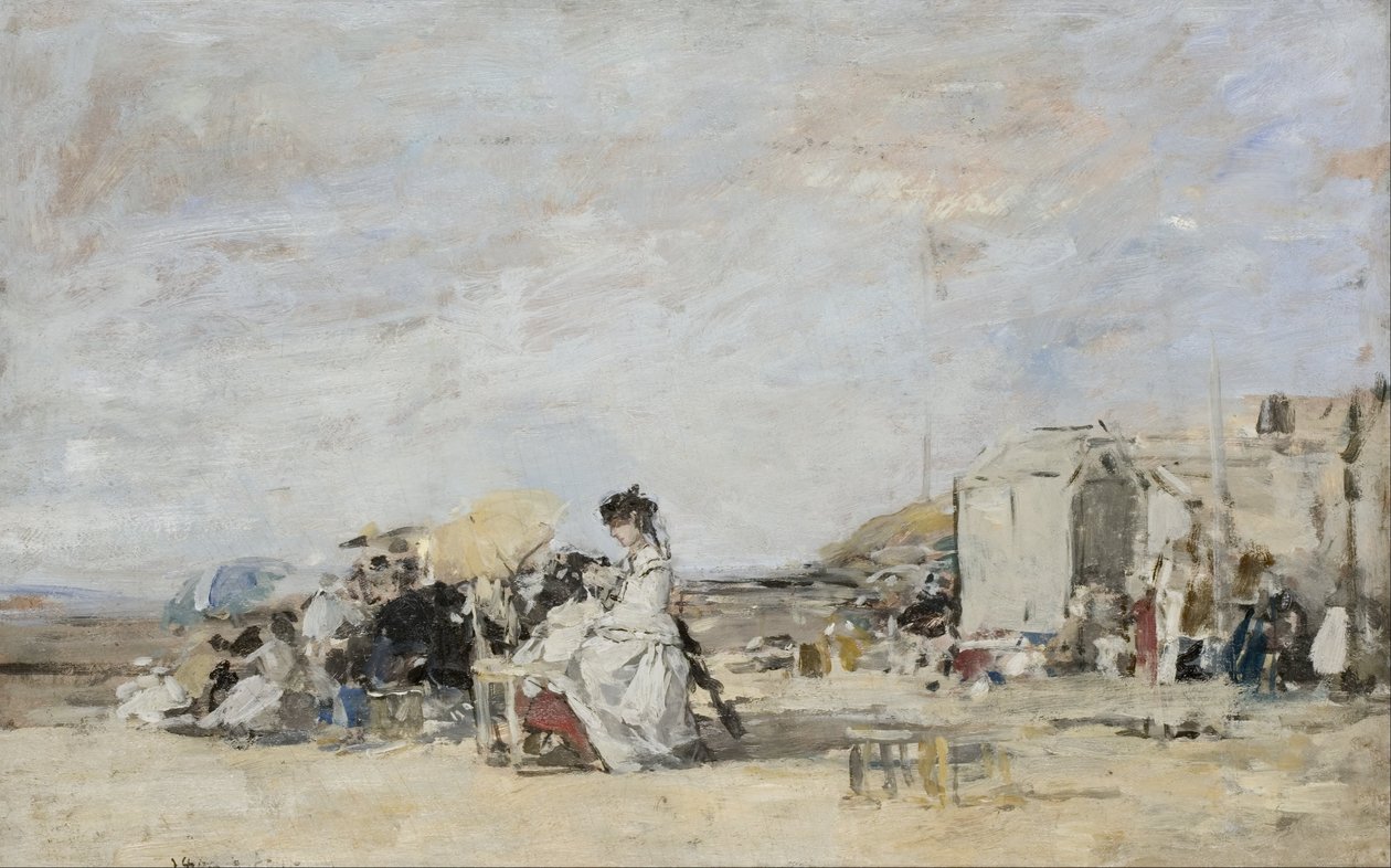 Trouville Sahilinde Beyazlı Kadın by Eugene Louis Boudin
