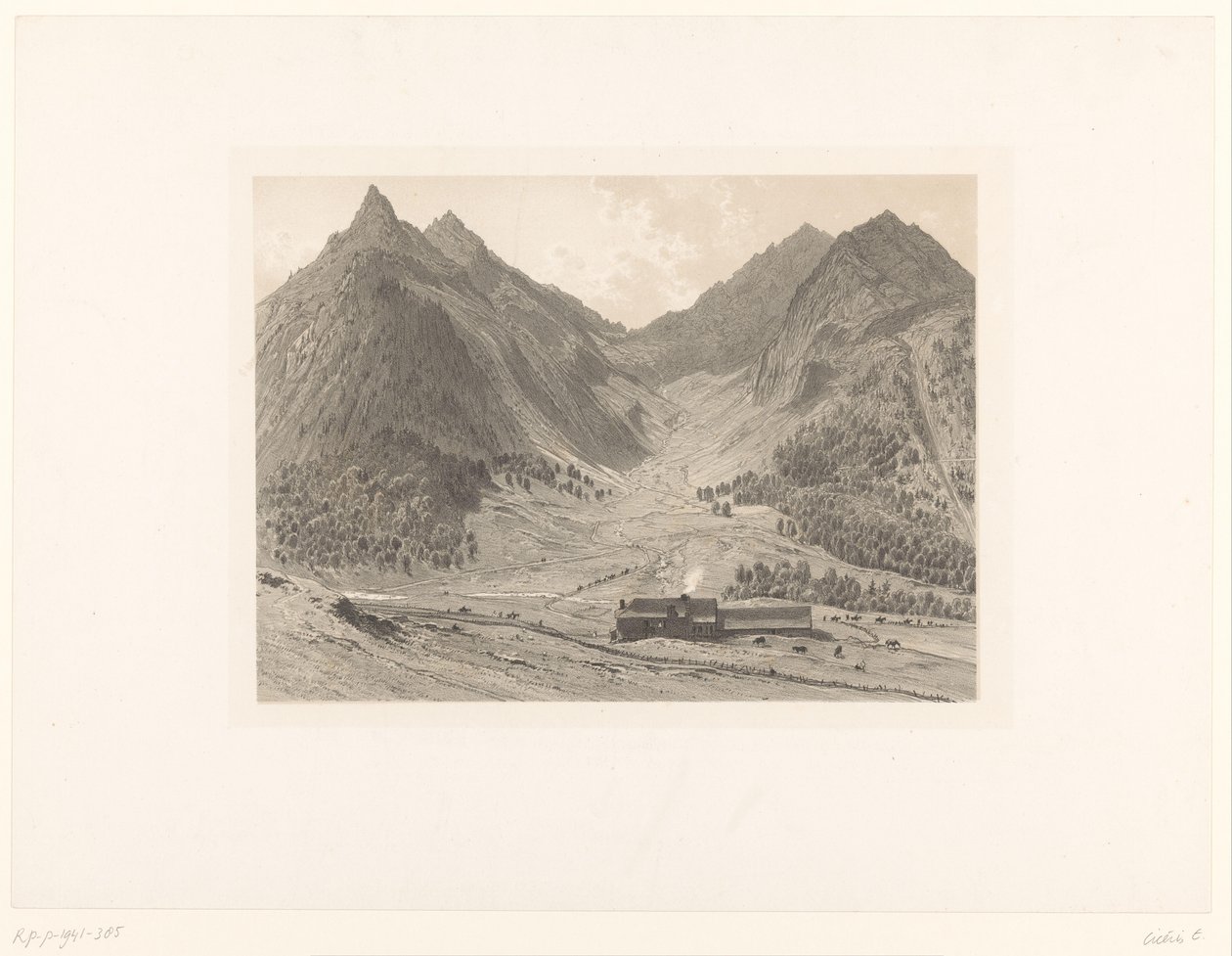 Alp çayırında ev ile dağ manzarası by Eugène Cicéri (attributed to)
