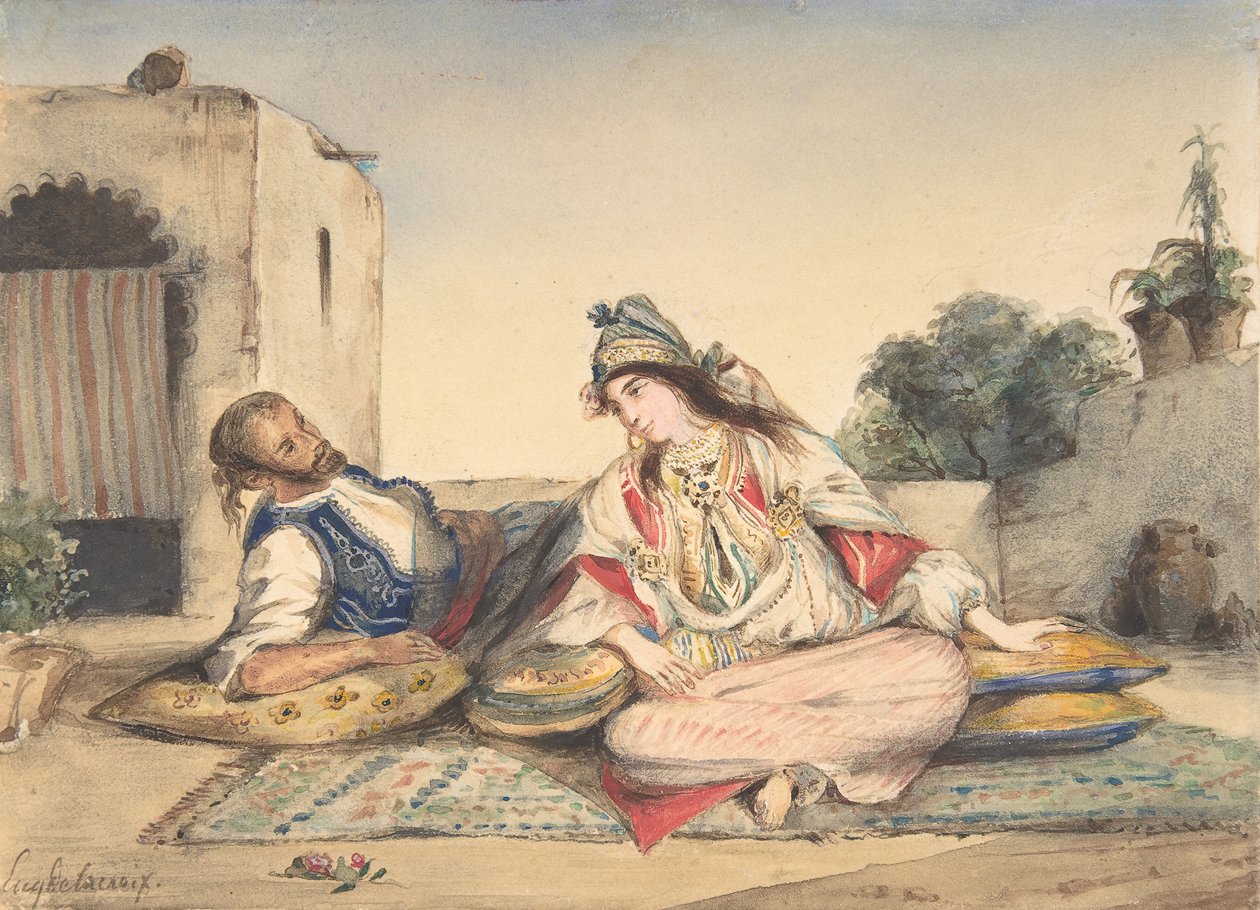 Terasında Faslı Bir Çift, 1832. by Eugène Delacroix