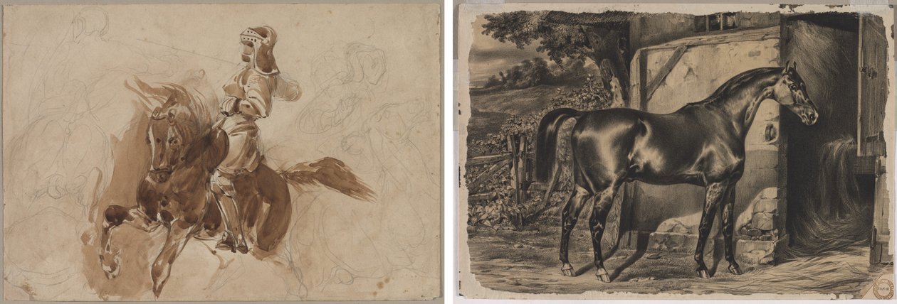 Atlı Zırhlı Figür (rekto); Ahırın Önünde At (verso) by Eugène Delacroix