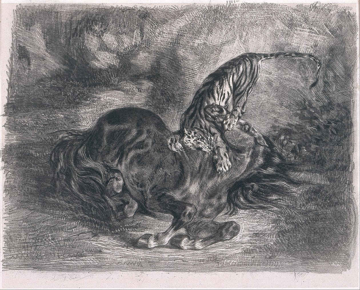 Vahşi at, kaplan tarafından vuruldu by Ferdinand Victor Eugene Delacroix