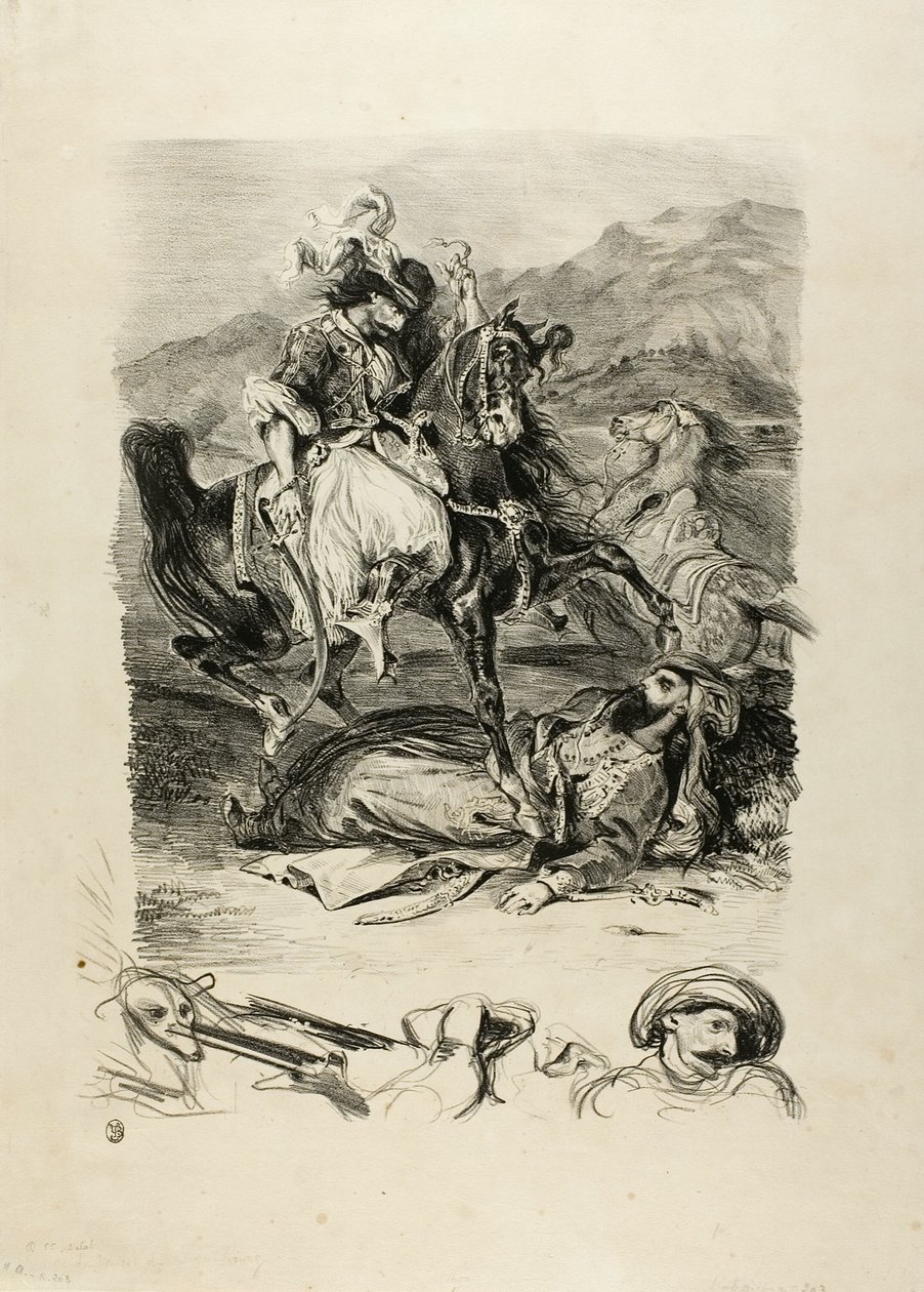 Giaour ve Paşa Arasındaki Mücadele by Eugène Delacroix