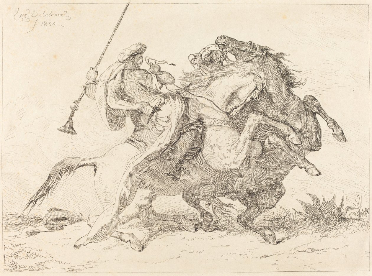 Mağribi Süvarileri Rencontre de Cavaliers Maures ile Karşılaşma, 1834. by Eugène Delacroix