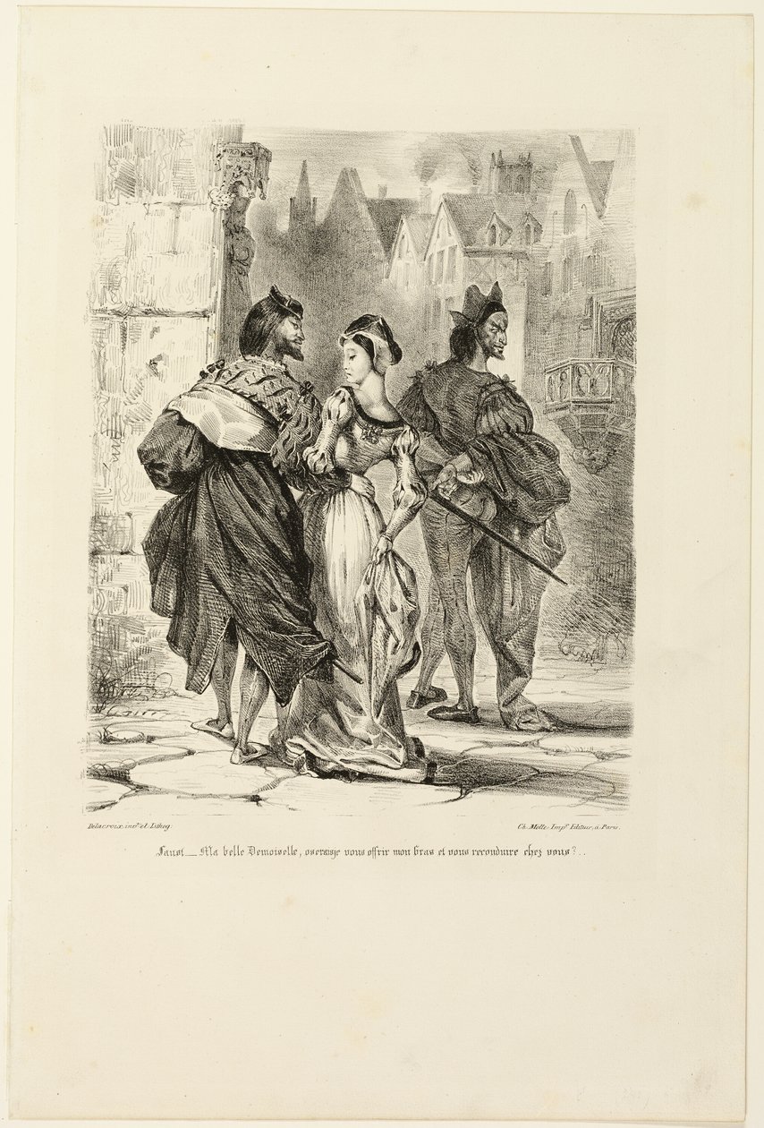 Faust, Marguerite'i Baştan Çıkarmaya Çalışıyor, Faust'tan by Eugène Delacroix