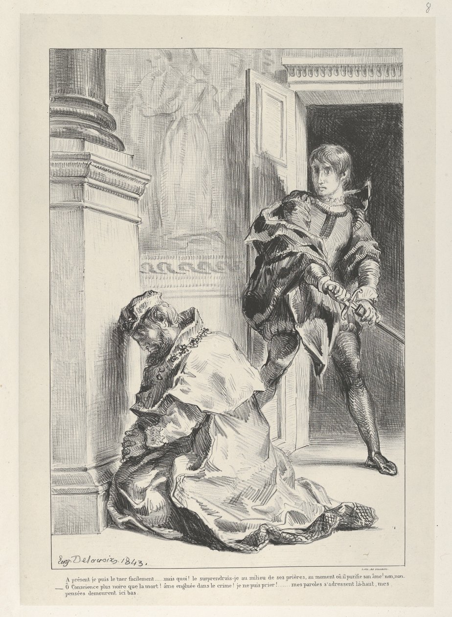 Hamlet Kralı Öldürmeye Girişiyor, 1834-43., 1834-43. by Eugène Delacroix