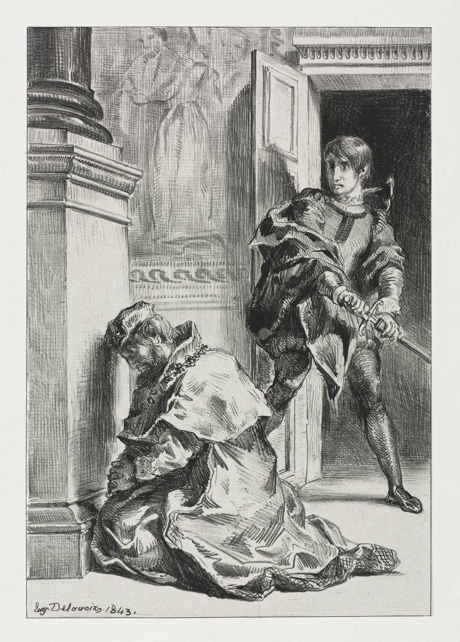 Hamlet: Hamlet Kralı Öldürmeye Çalışıyor by Eugène Delacroix