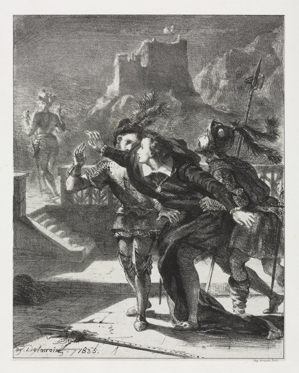 Hamlet: Hamlet Babasının Hayaletini Takip Etmek İçin Koştu by Eugène Delacroix