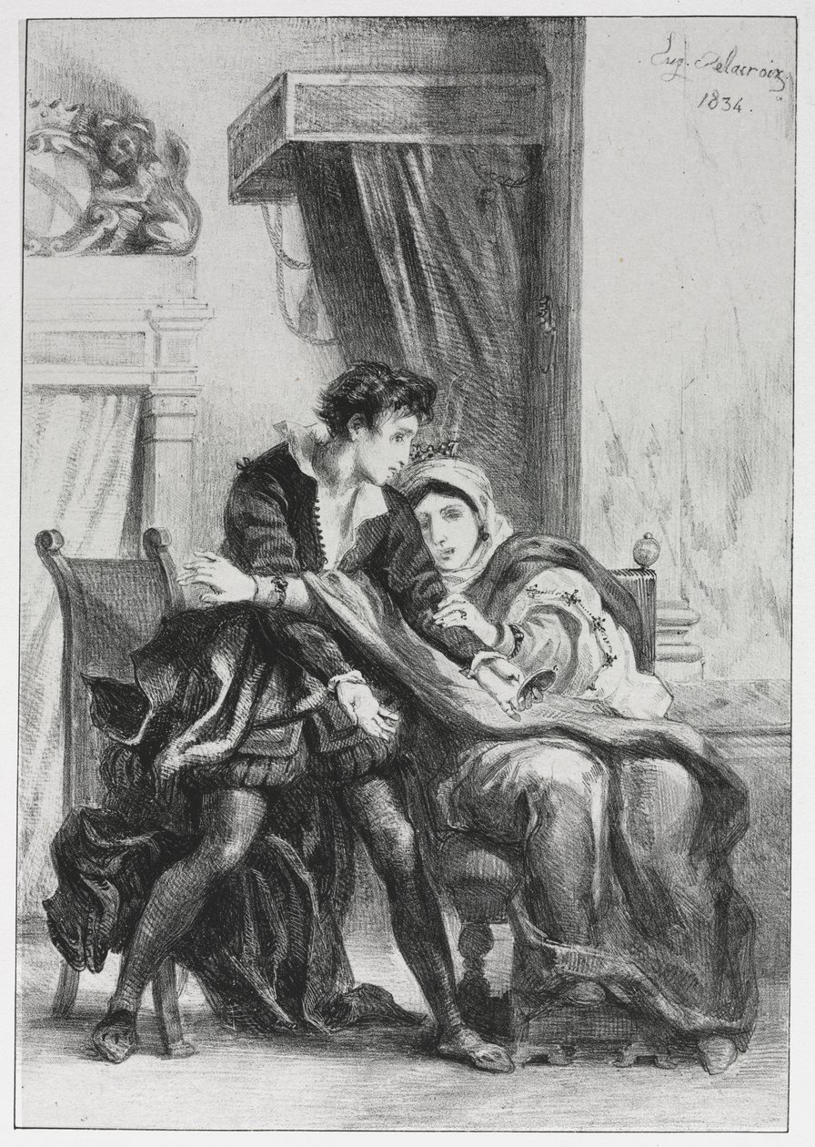 Hamlet: Hamlet ve Kraliçe by Eugène Delacroix