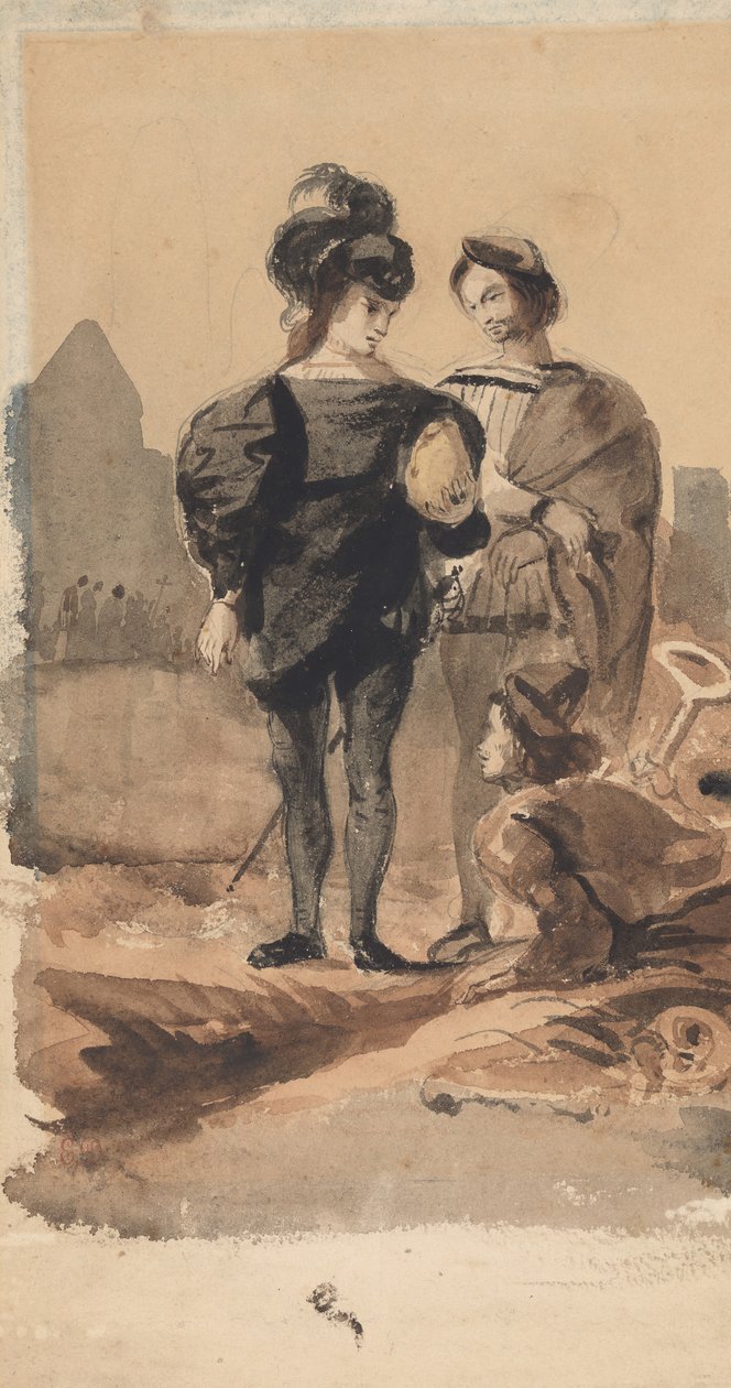 Mezarlıkta Hamlet ve Horatio, 1827-28. by Eugène Delacroix