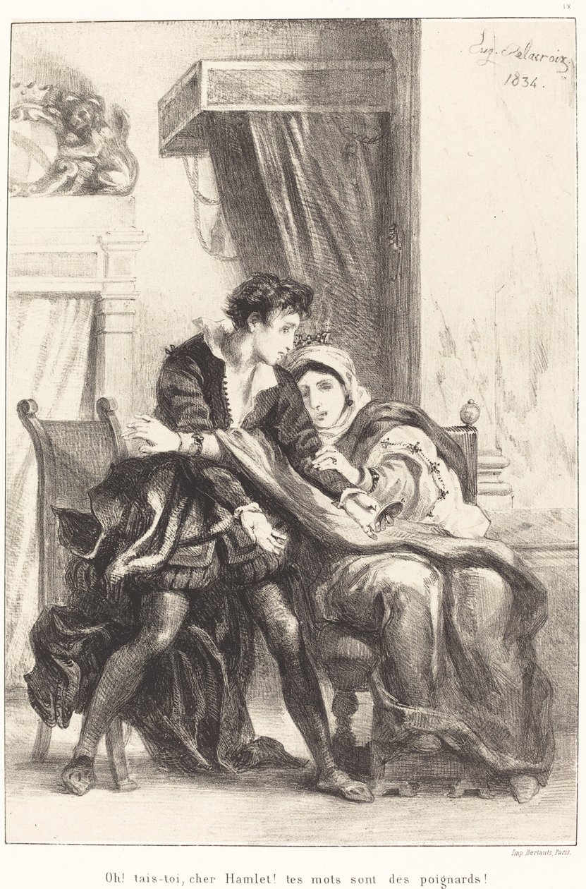 Hamlet ve Kraliçe Yasası III, Sahne IV, 1834. by Eugène Delacroix