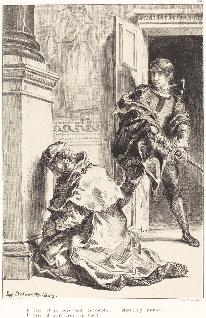 Hamlet Kralı Öldürmeye Başladı (Perde III, Sahne III) by Eugène Delacroix