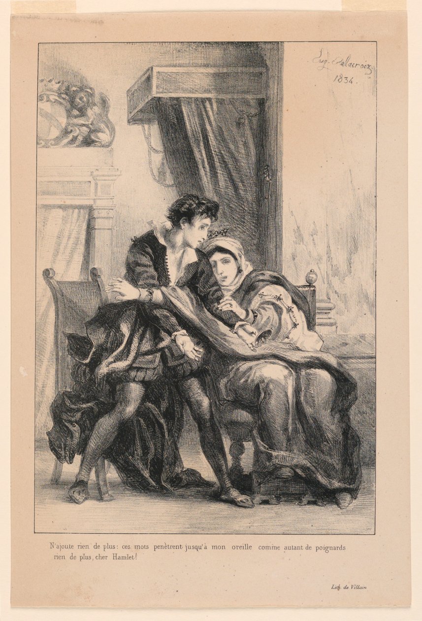 Hamlet: Hamlet ve Kraliçe (III,4) için İllüstrasyon by Eugène Delacroix