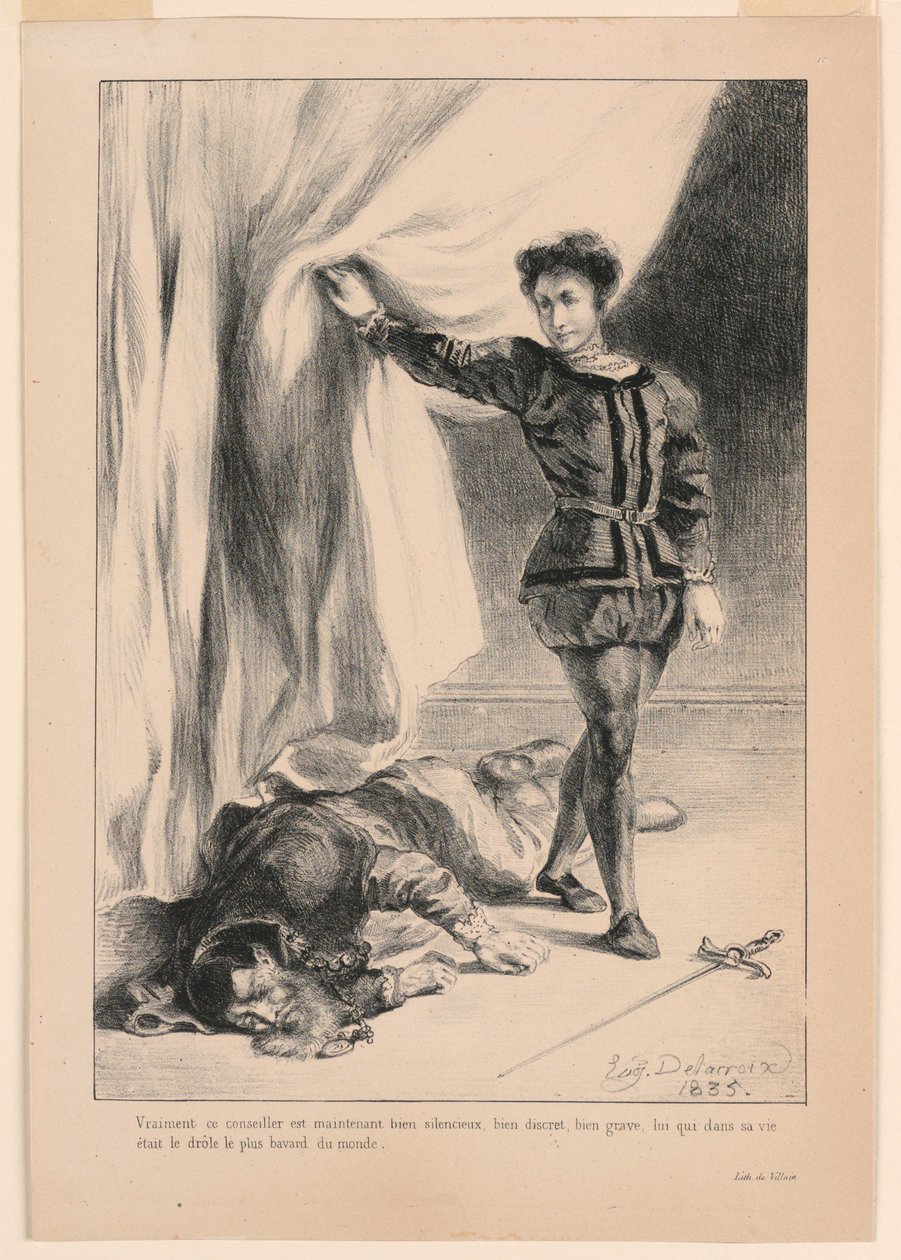 Hamlet: Polonius'un Ölümü (III,4) için İllüstrasyon by Eugène Delacroix