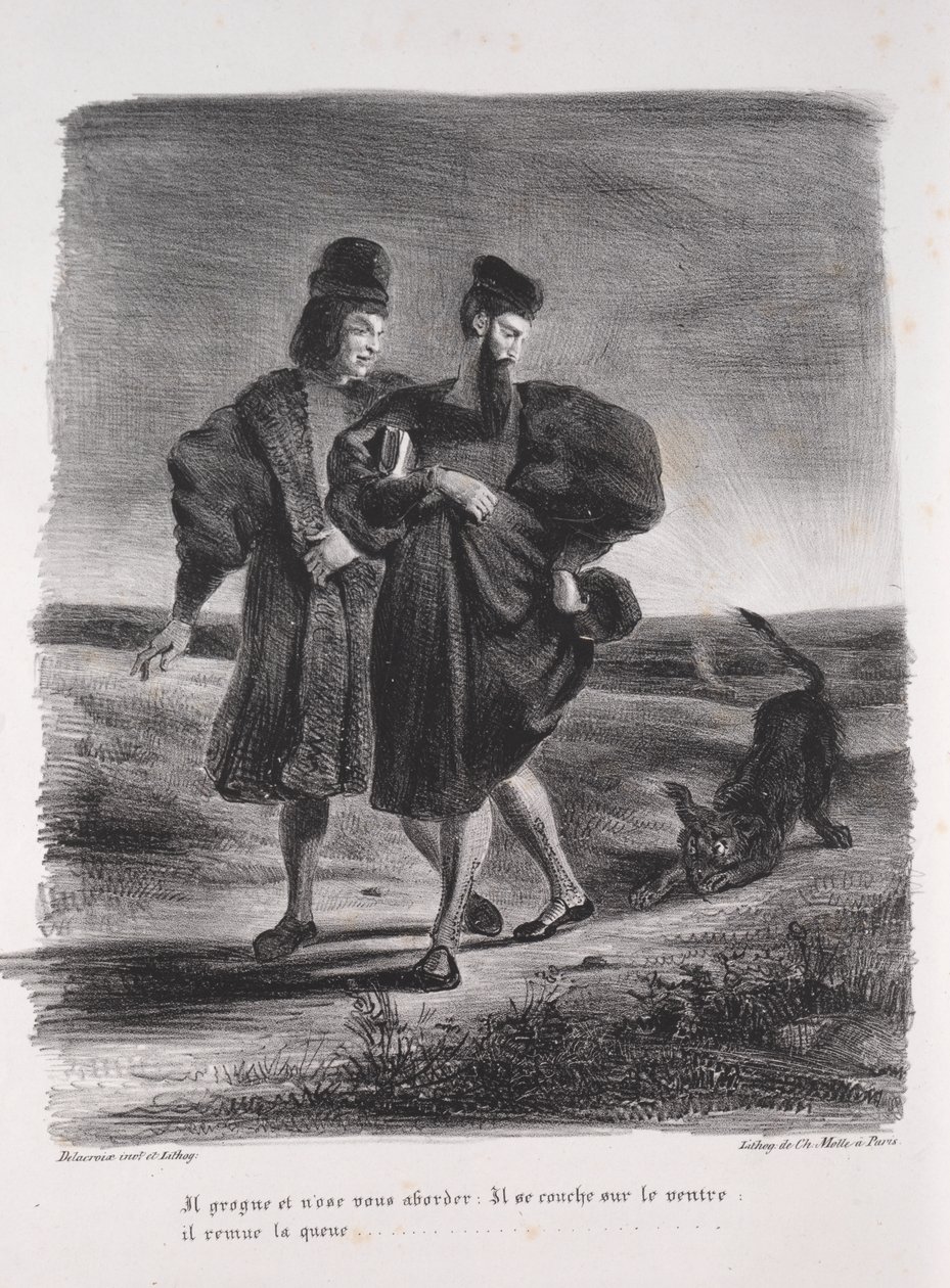 Faust için çizimler: Faust, Mephistopheles ve barbet by Eugène Delacroix