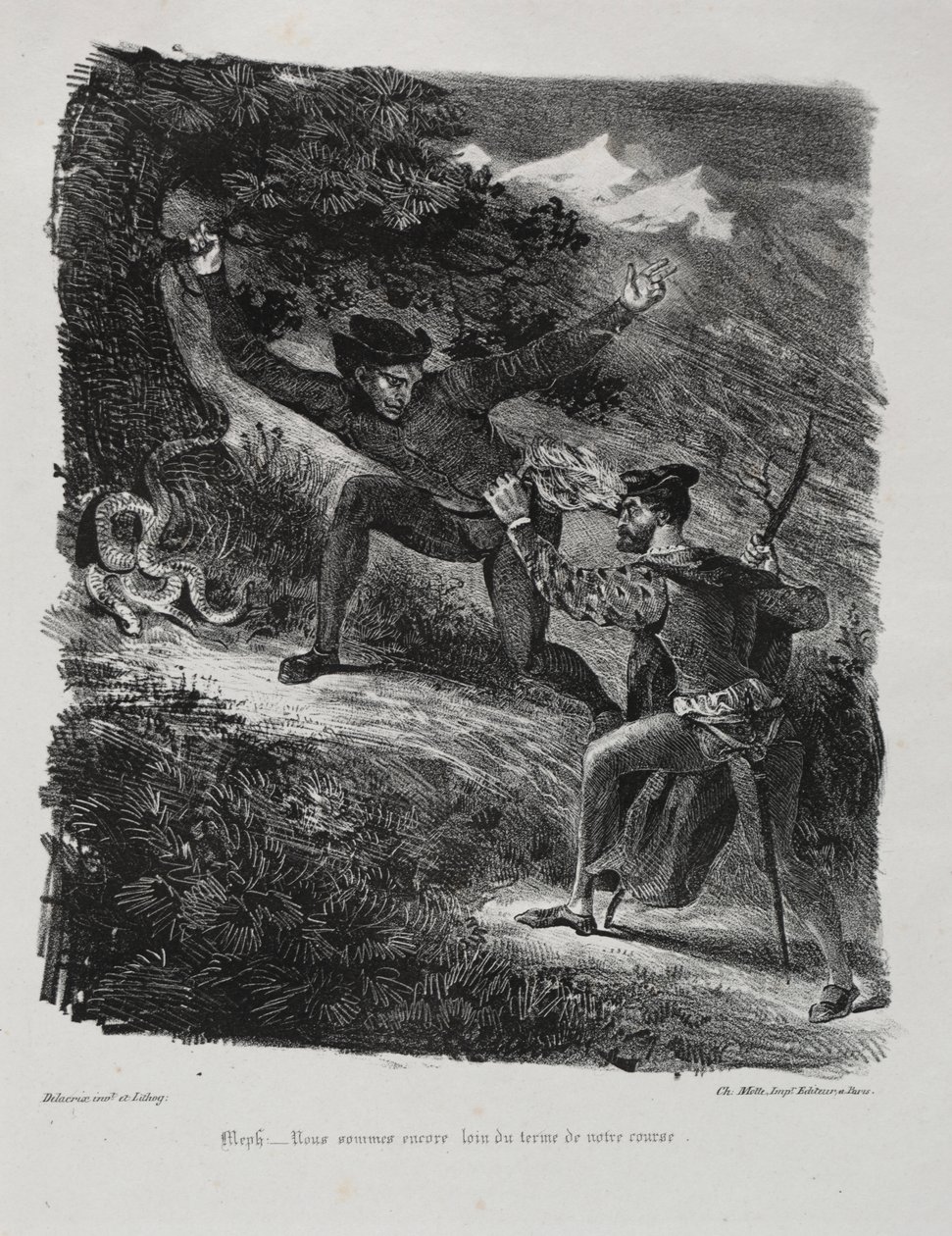 Faust için çizimler: Hartz dağlarında Faust ve Méphistophélés by Eugène Delacroix
