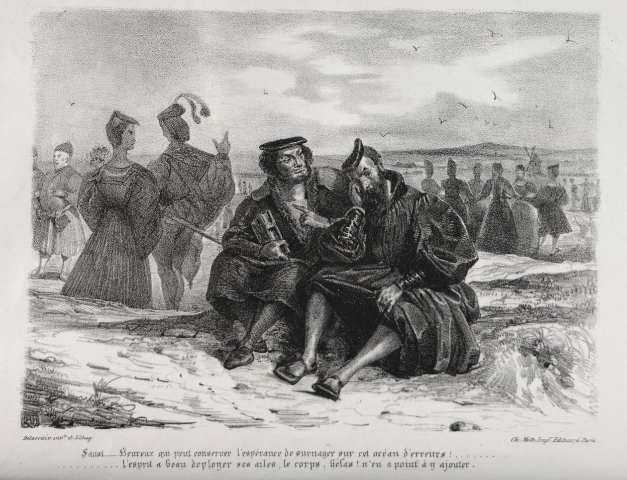 Faust için çizimler: Faust ve Wagner by Eugène Delacroix